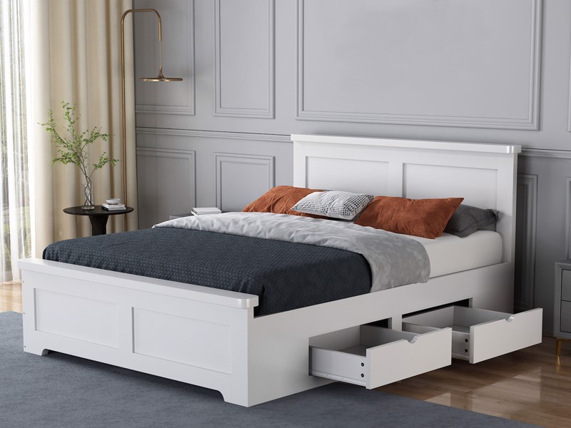 Land Of Beds Winton Fixed Drawer White Wooden Bed Frame3