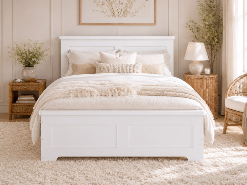 Land Of Beds Winton Fixed Drawer White Wooden Double Bed Frame2