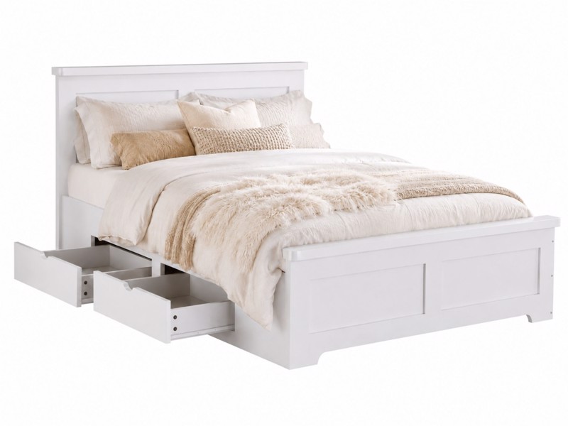 Land Of Beds Winton Fixed Drawer White Wooden Double Bed Frame3