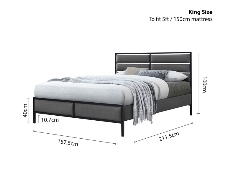 Land Of Beds Dawson Grey Fabric Bed Frame5