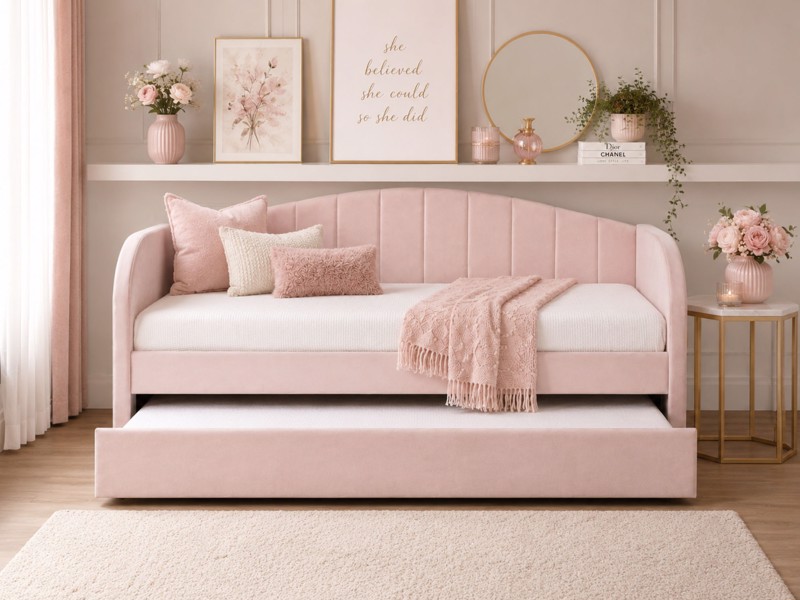 Land Of Beds Penny Pink Fabric Day Bed2