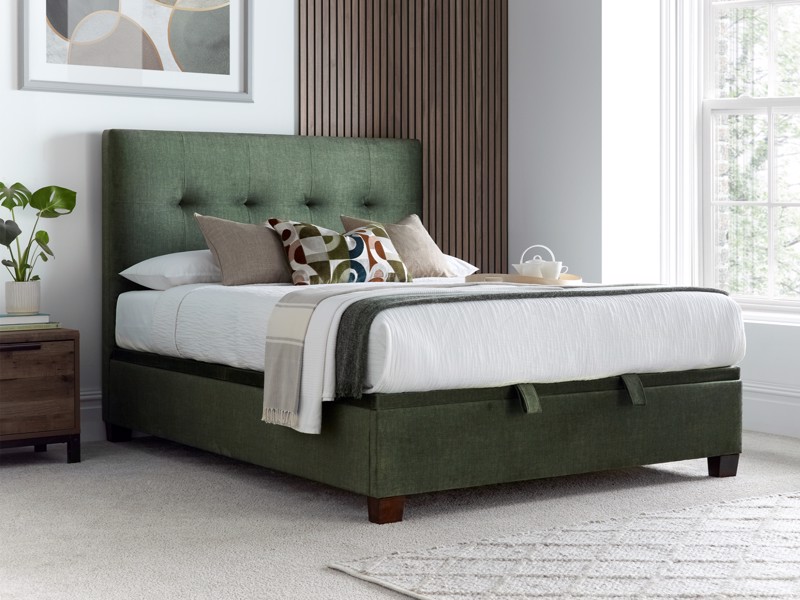 Land Of Beds Jefferson Green Fabric Double Ottoman Bed1
