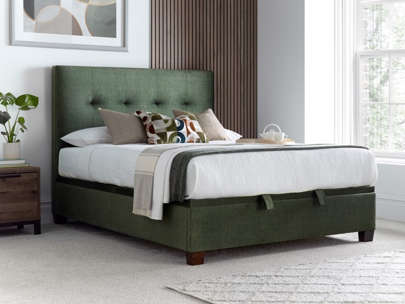 Land Of Beds Jefferson Green Fabric Super King Size Ottoman Bed1