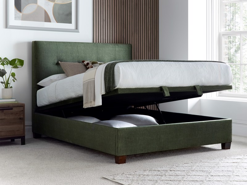Land Of Beds Jefferson Green Fabric Super King Size Ottoman Bed3