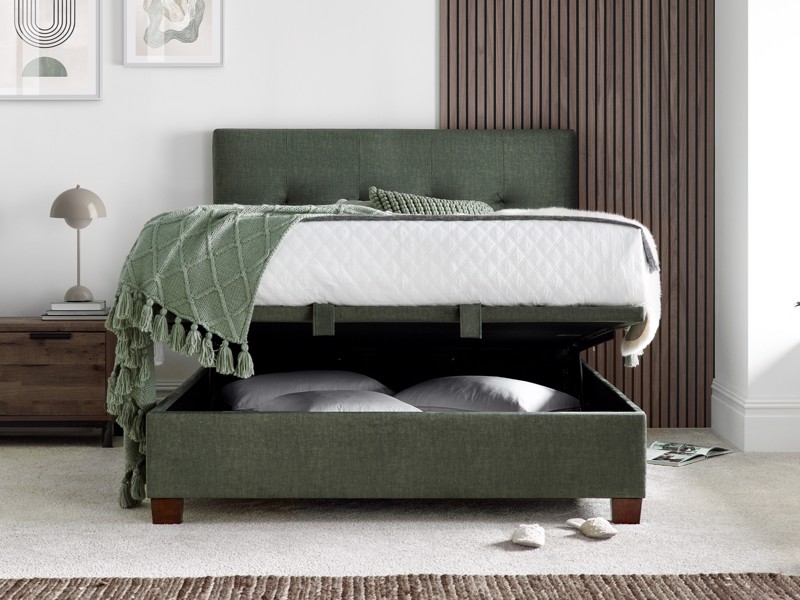 Land Of Beds Jefferson Green Fabric Super King Size Ottoman Bed6