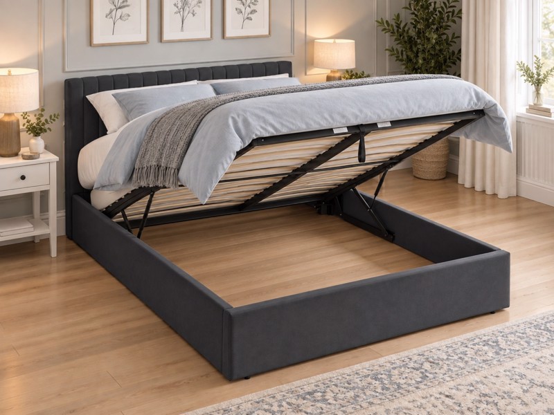 Land Of Beds Mia Silver Grey Fabric Ottoman Bed2