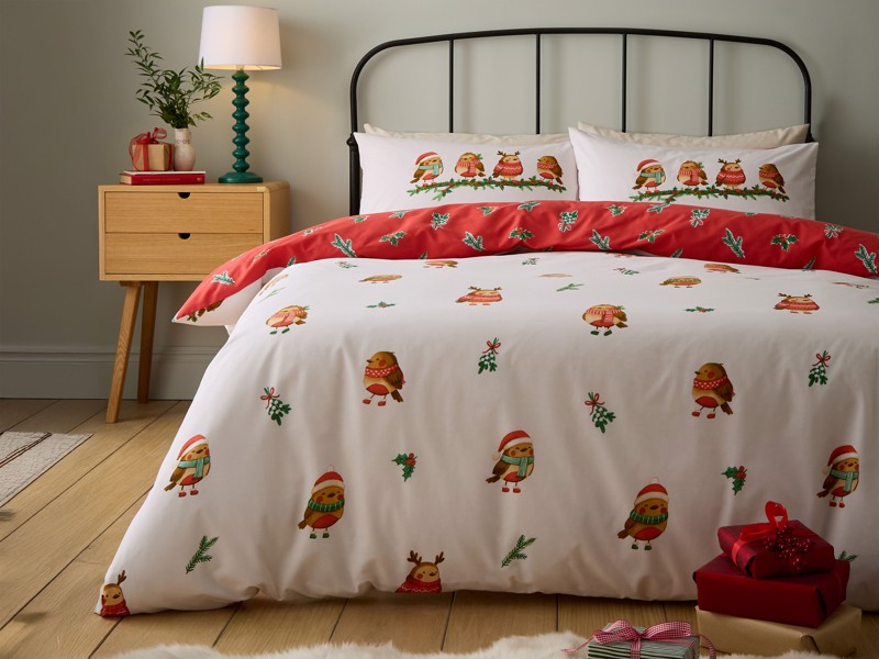 Catherine Lansfield Christmas Robins Duvet Cover Set1