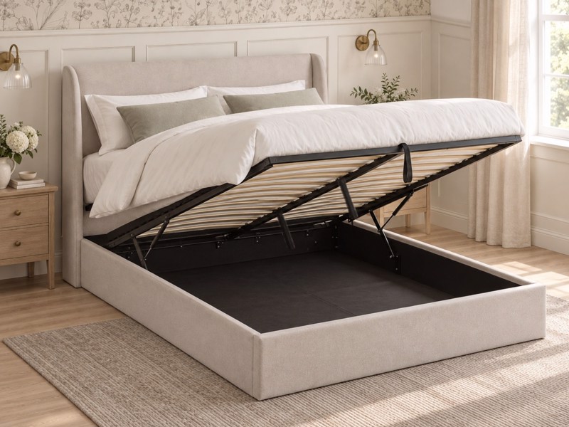 Land Of Beds Eden Beige Fabric Ottoman Bed2