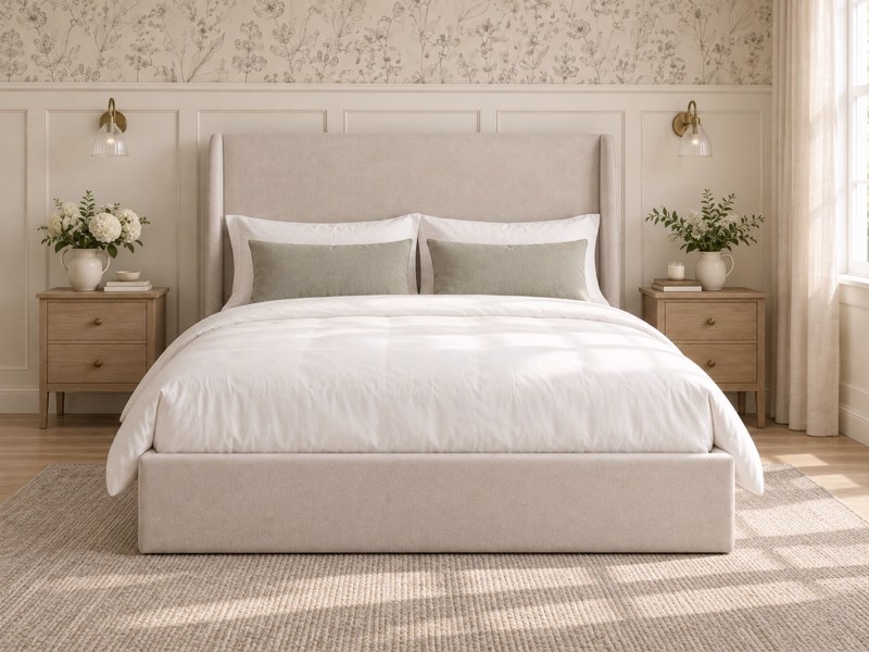 Land Of Beds Eden Beige Fabric Ottoman Bed3