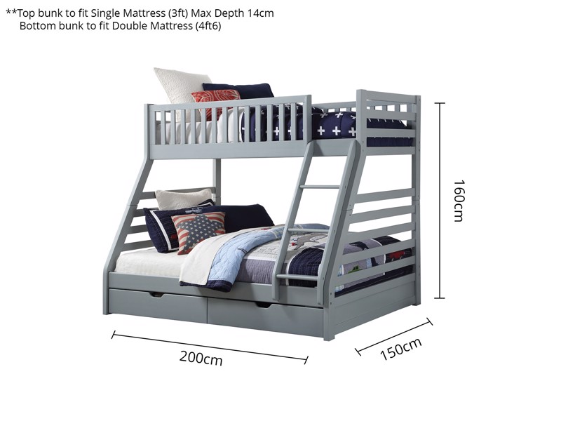 Land Of Beds Nocturne Grey Wooden Bunk Bed7