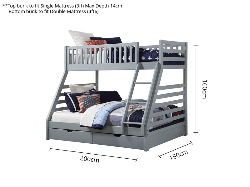 Land Of Beds Nocturne Grey Wooden Double Bunk Bed5