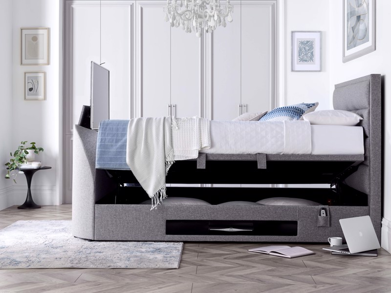 Land Of Beds Taylor Marbella Grey Fabric TV Ottoman Bed3