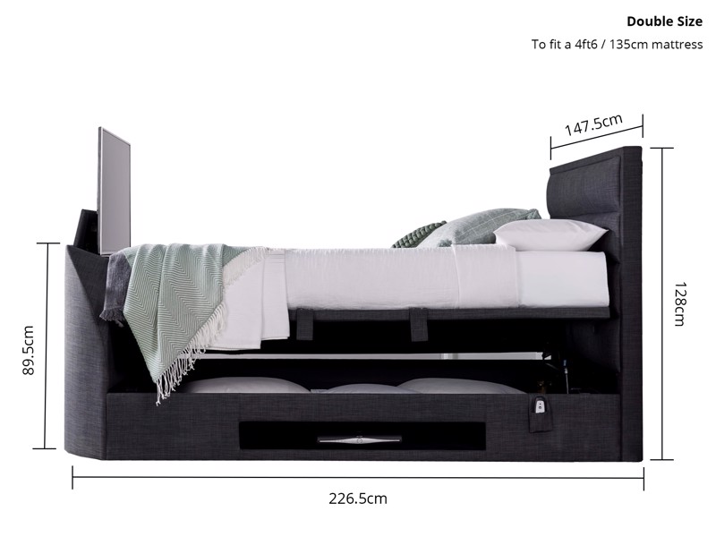 Land Of Beds Taylor Slate Fabric TV Ottoman Bed4