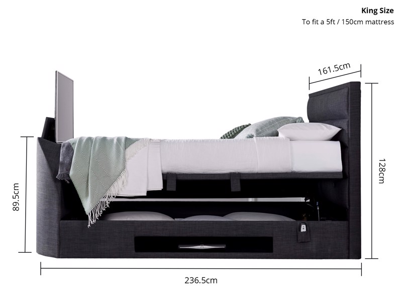 Land Of Beds Taylor Slate Fabric TV Ottoman Bed5