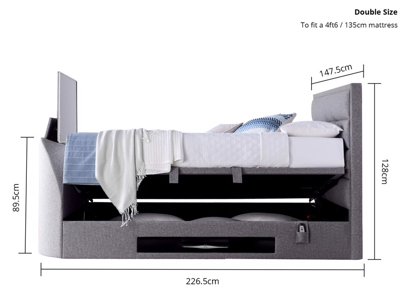 Land Of Beds Taylor Marbella Grey Fabric Double TV Bed4