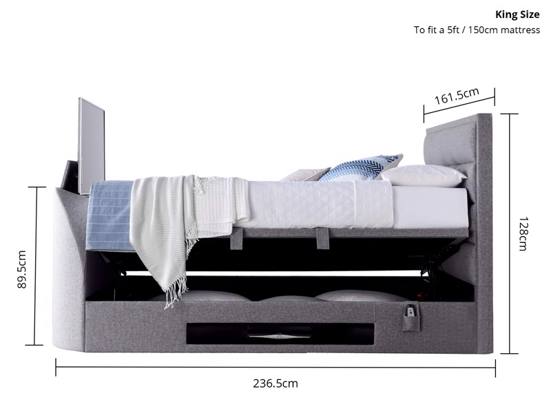 Land Of Beds Taylor Marbella Grey Fabric Double TV Bed5