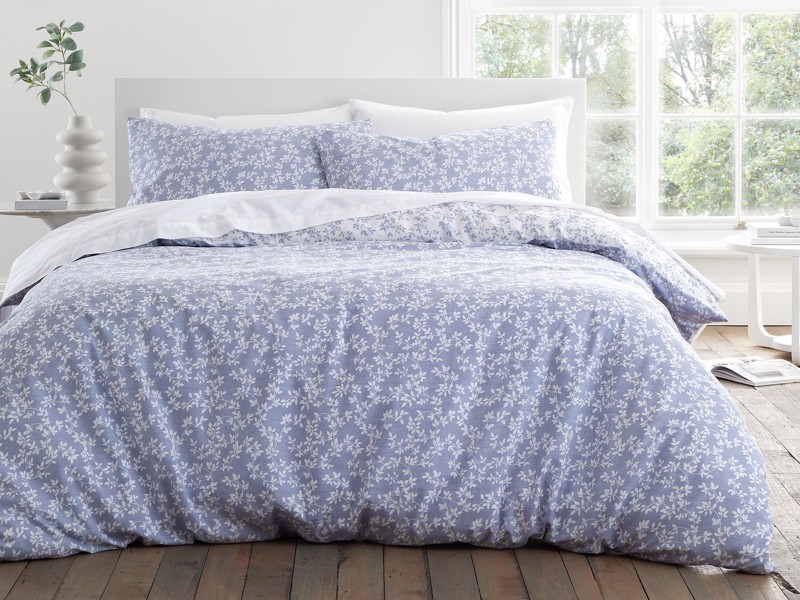 Bianca Fine Linens Shadow Leaves Blue Duvet Cover Set1