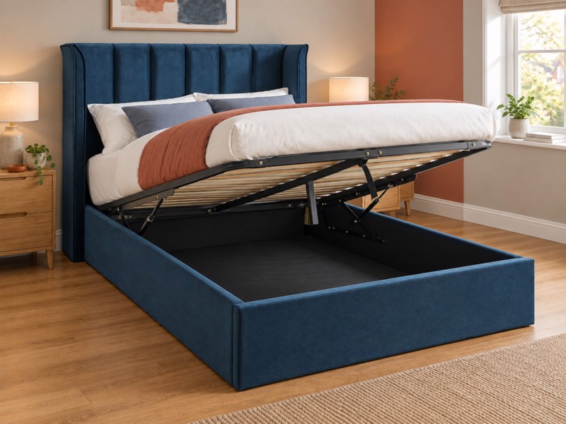 Land Of Beds Brimsley Navy Blue Fabric Ottoman Bed2