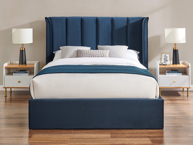 Land Of Beds Brimsley Navy Blue Fabric Ottoman Bed3