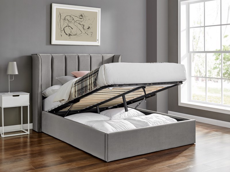 Land Of Beds Brimsley Silver Grey Fabric Ottoman Bed2
