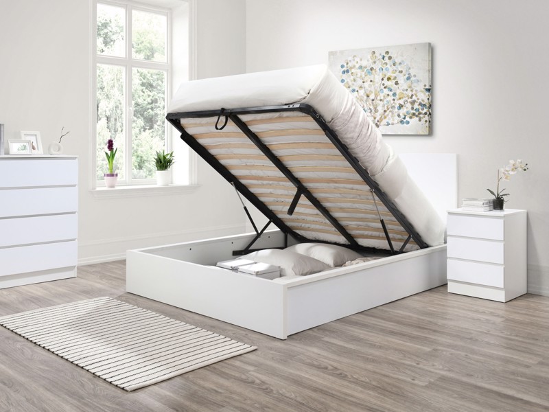Land Of Beds Double Size - CLEARANCE STOCK - Sintra White Wooden Ottoman Bed2