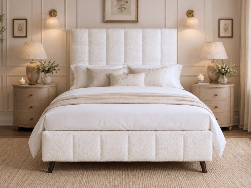 Land Of Beds Eloise Ivory Fabric Bed Frame2