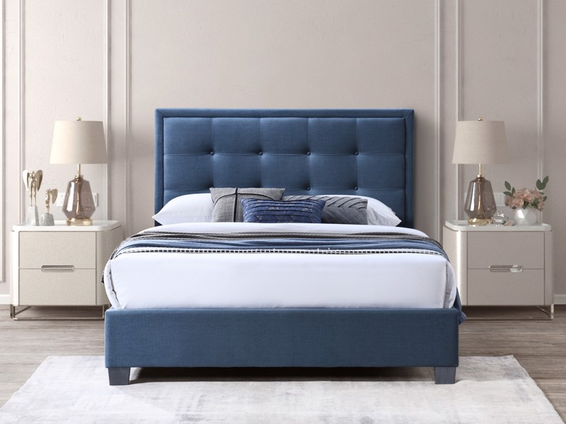 Land Of Beds Tyler Blue Steel Fabric Bed Frame2