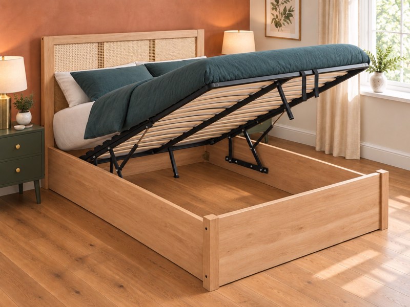Land Of Beds Marsaille Oak Finish Wooden King Size Ottoman Bed2