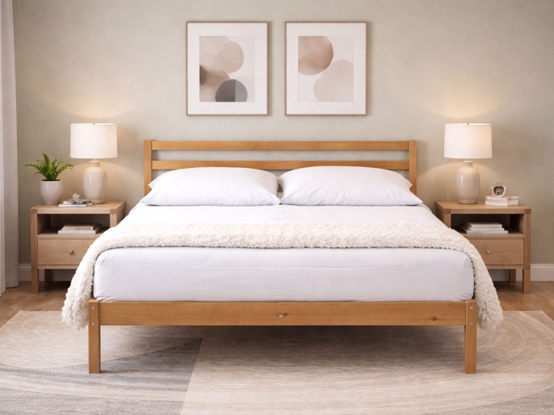 Land Of Beds Paxton Oak Finish Wooden Bed Frame2