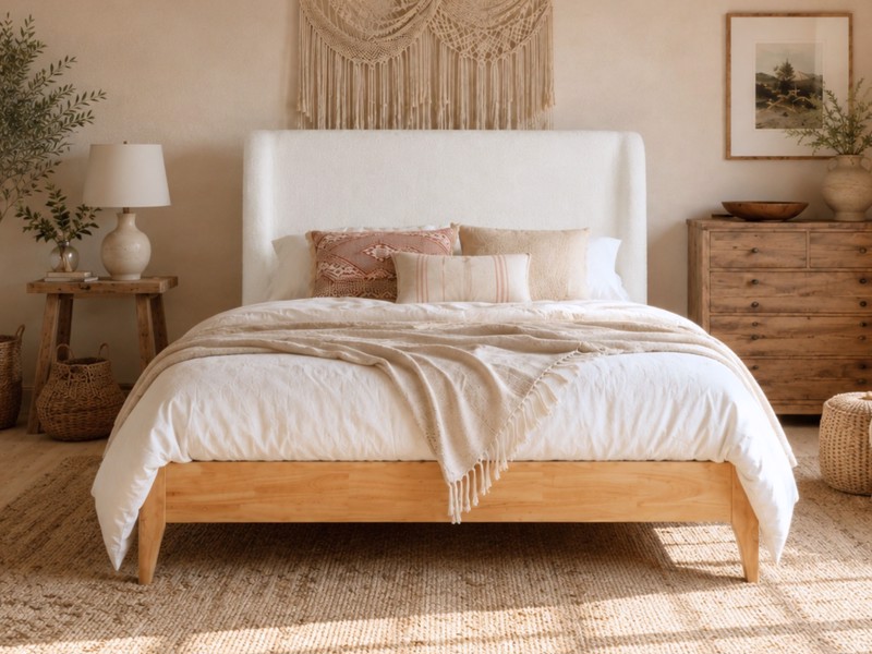 Land Of Beds Marla White Fabric Bed Frame2