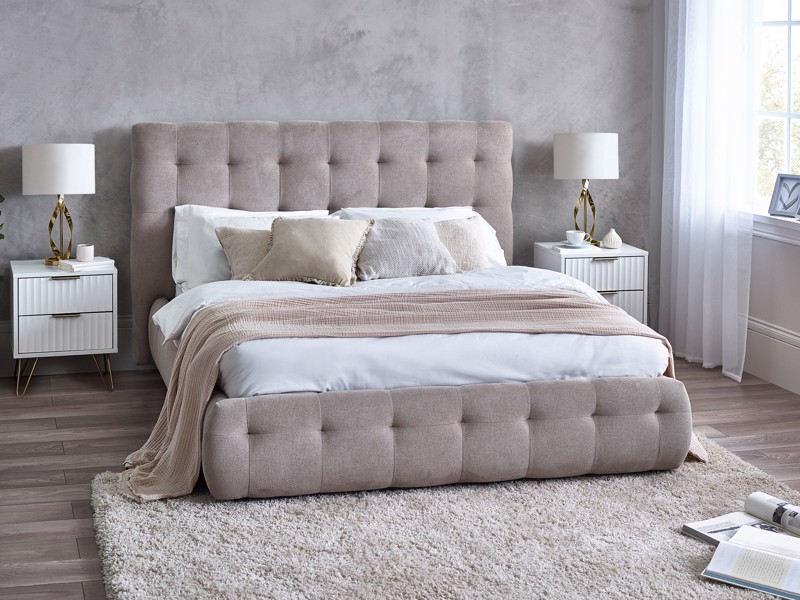 Land Of Beds Everett Taupe Fabric Bed Frame1