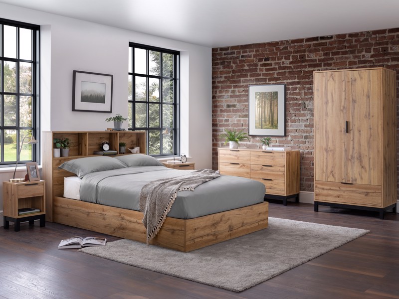 Land Of Beds Samson Oak Finish Wooden Ottoman Bed1
