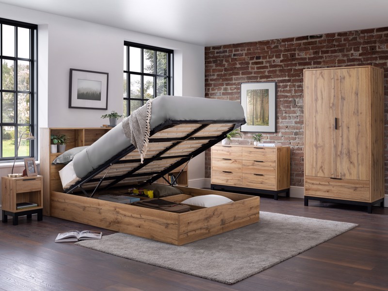 Land Of Beds Samson Oak Finish Wooden Ottoman Bed2