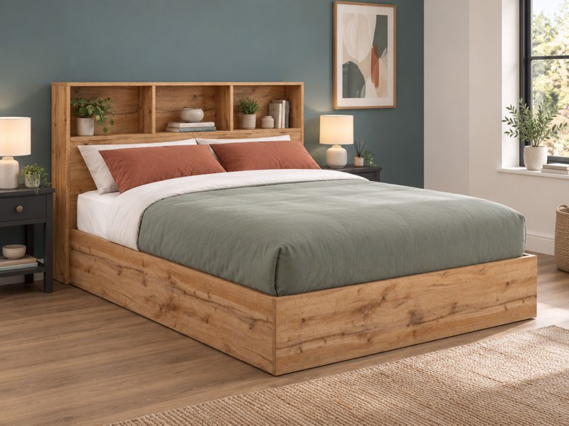 Land Of Beds Samson Oak Finish Wooden Ottoman Bed1
