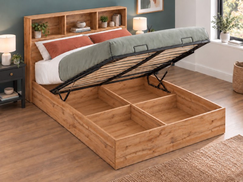 Land Of Beds Samson Oak Finish Wooden Ottoman Bed2