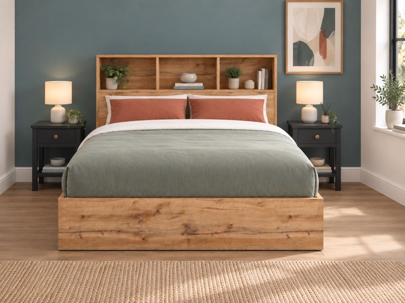 Land Of Beds Samson Oak Finish Wooden Ottoman Bed3