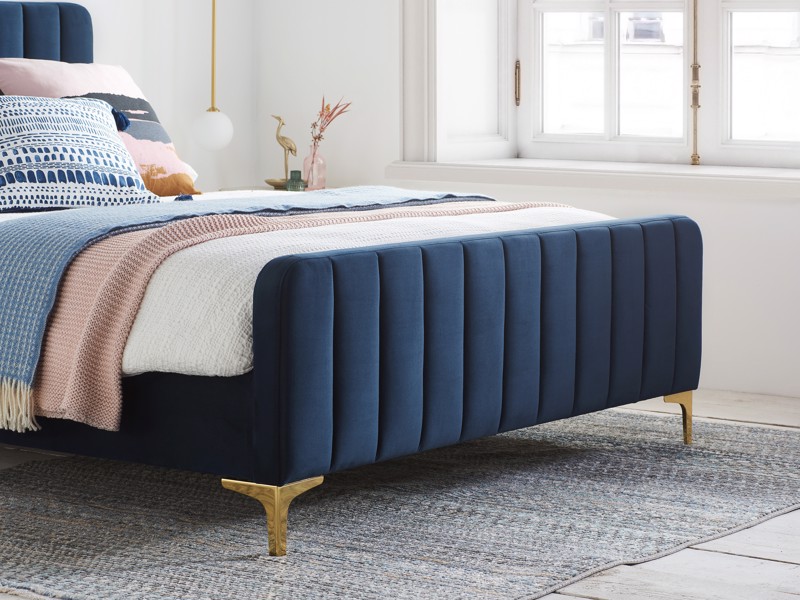 Land Of Beds Springvale Midnight Blue Fabric Bed Frame3