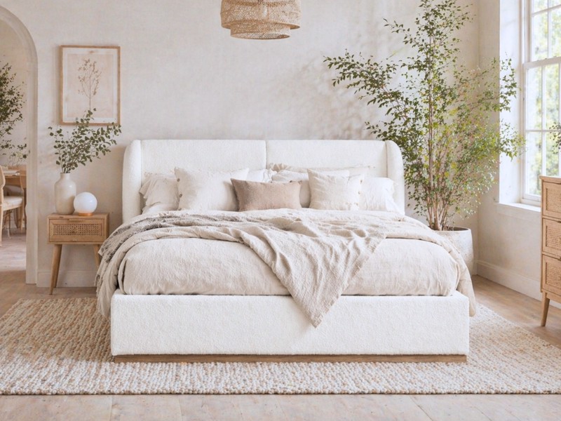 Land Of Beds Albany White Fabric Bed Frame2