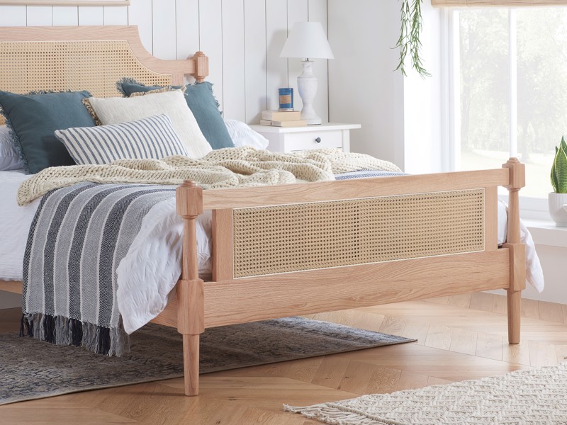 Land Of Beds Lismore Oak Rattan Bed Frame5
