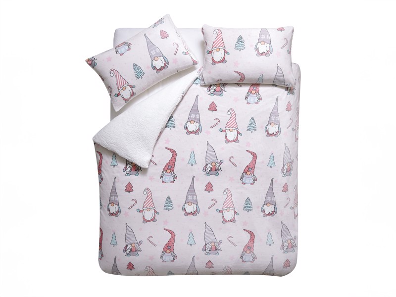 Catherine Lansfield Christmas Festive Gnomes Pink Duvet Cover Set3