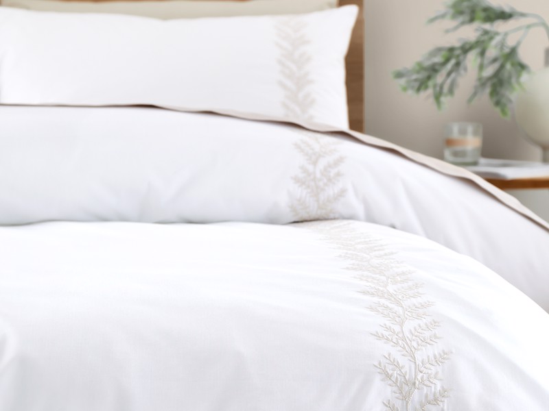 Bianca Fine Linens Embroidery Leaf Natural Duvet Cover Set2