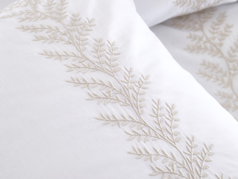 Bianca Fine Linens Embroidery Leaf Natural Duvet Cover Set5