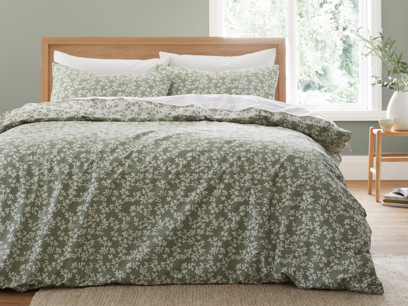 Bianca Fine Linens Shadow Leaves Green Super King Size Duvet Cover Set1