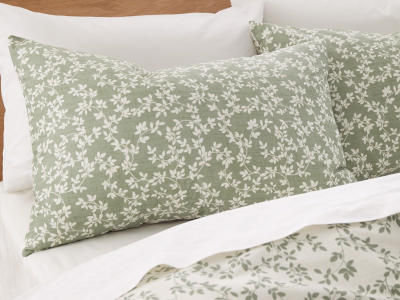 Bianca Fine Linens Shadow Leaves Green Super King Size Duvet Cover Set4