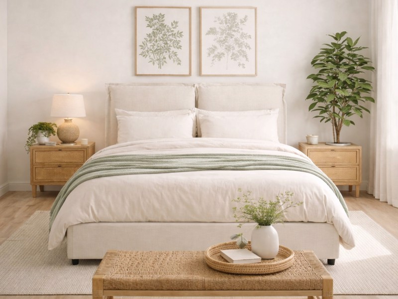 Land Of Beds Shelby Ivory Fabric Bed Frame2