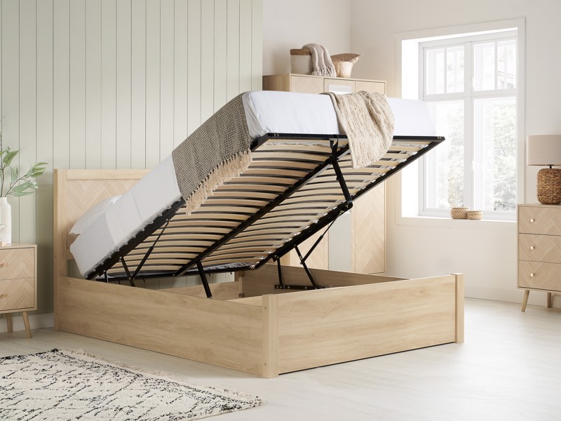 Land Of Beds Camira Oak Finish Wooden Ottoman Bed2