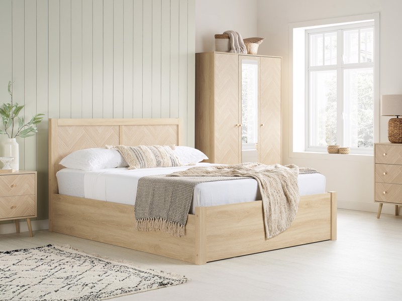 Land Of Beds Camira Oak Finish Wooden Double Ottoman Bed1