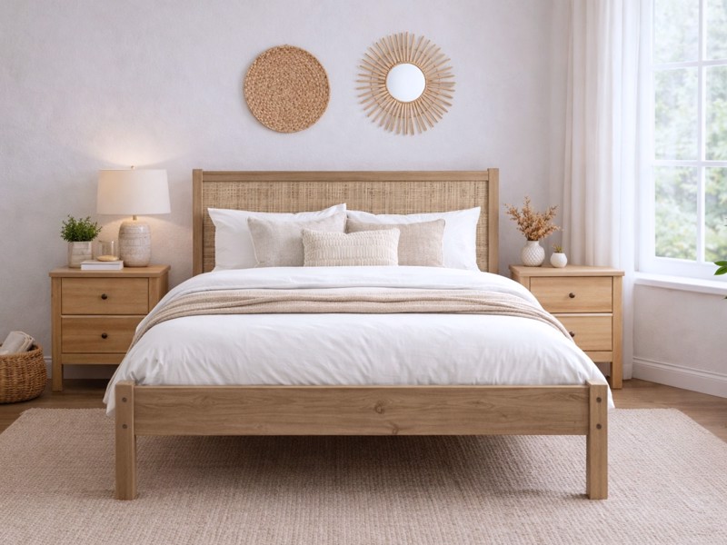 Land Of Beds Alessa Oak Finish Wooden Bed Frame2