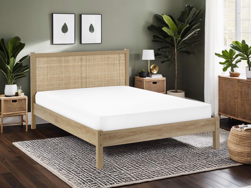 Land Of Beds Alessa Oak Finish Wooden Double Bed Frame1