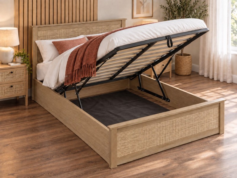 Land Of Beds Alessa Oak Finish Wooden Double Ottoman Bed2